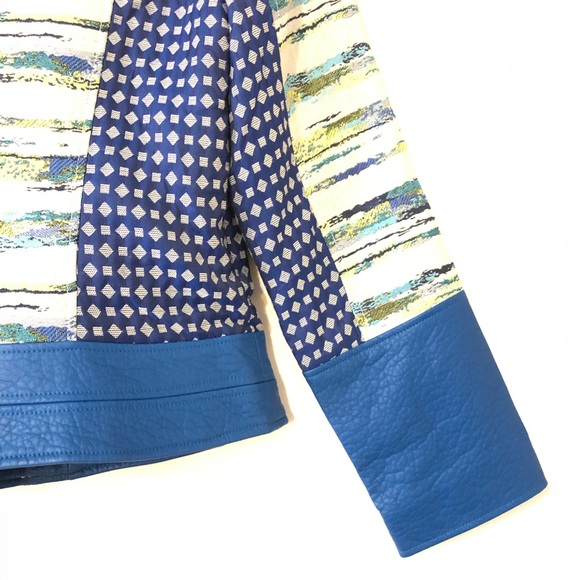 V Cristina Patchwork Studded Blue Moto Jacket Med - Picture 5 of 6